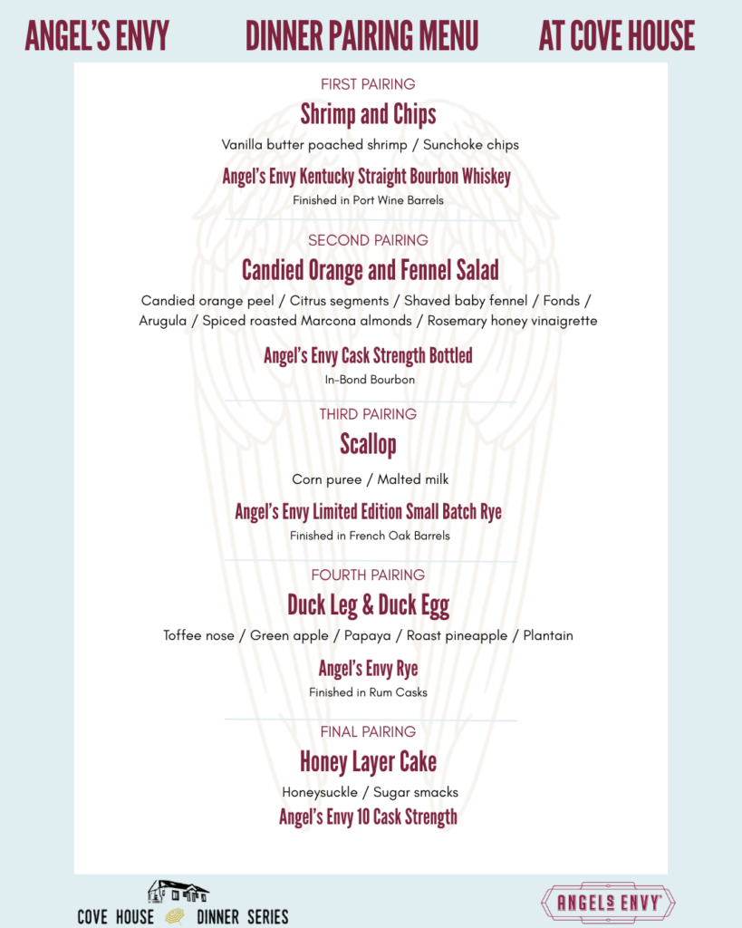 Dinner Menu for April 18 Dinner Series at Cove House